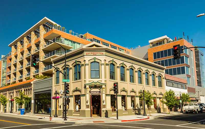 Street view of corner building