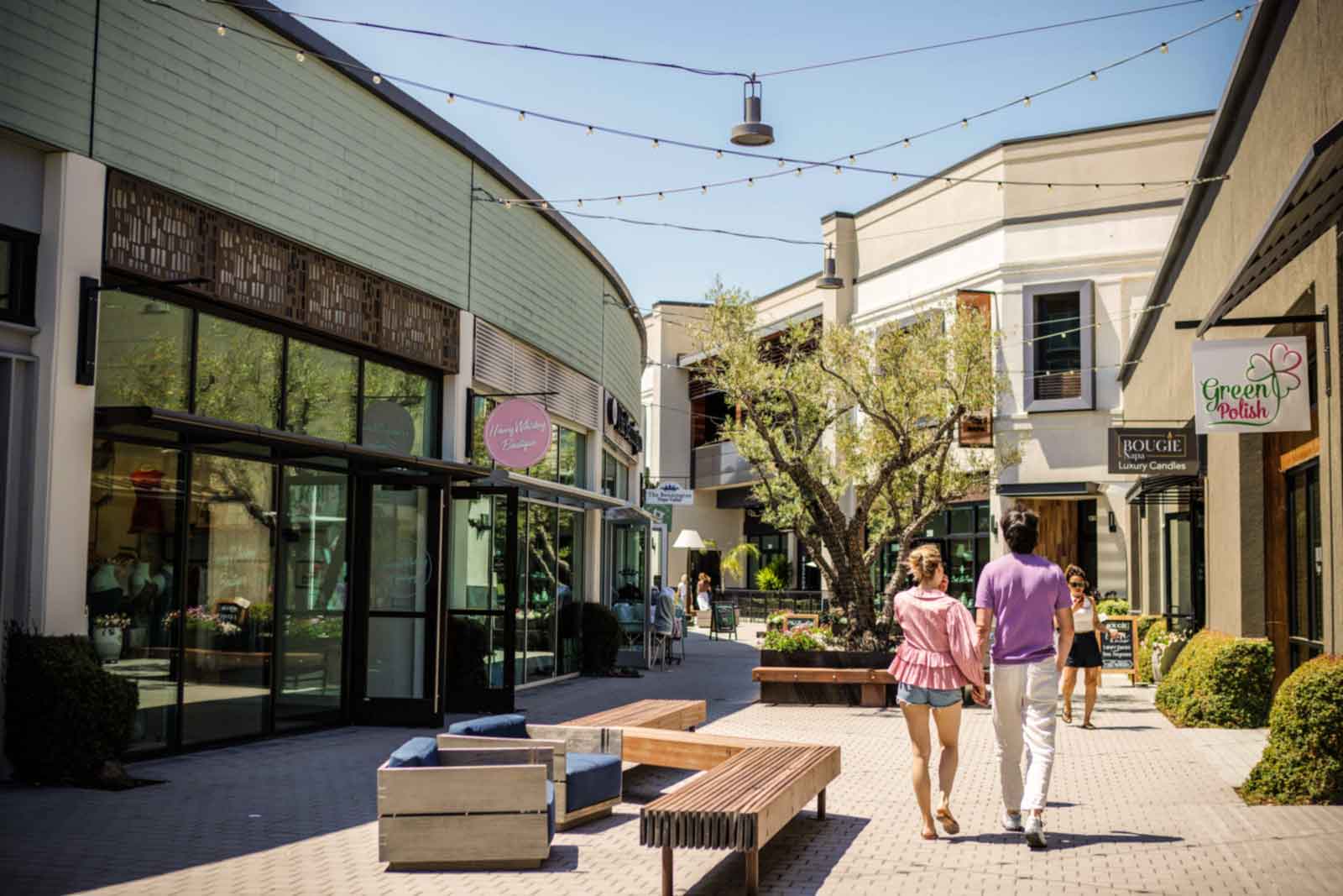 People strolling at outdoor mall