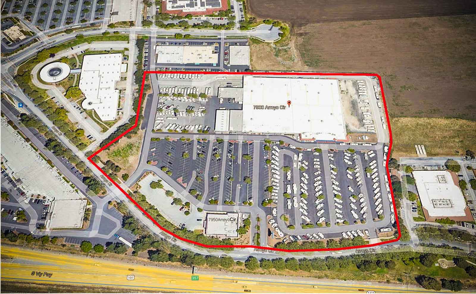 Aerial view of shopping center