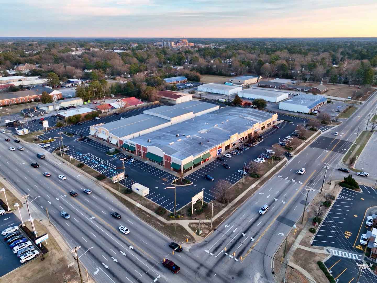 Aerial view of shopping center
